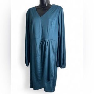 Manydress Women's Long Sleeve Deep V Neck Wedding Guest Dress Wrap Ruched